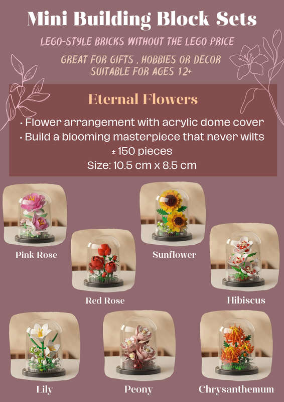 Eternal Pink Rose Building Blocks | With Dome Cover