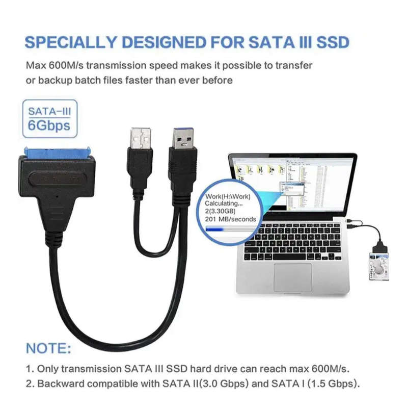 USB 3.0/2.0 To SATA Cable | Includes FREE USB 3.0 To USB Type C Adapter
