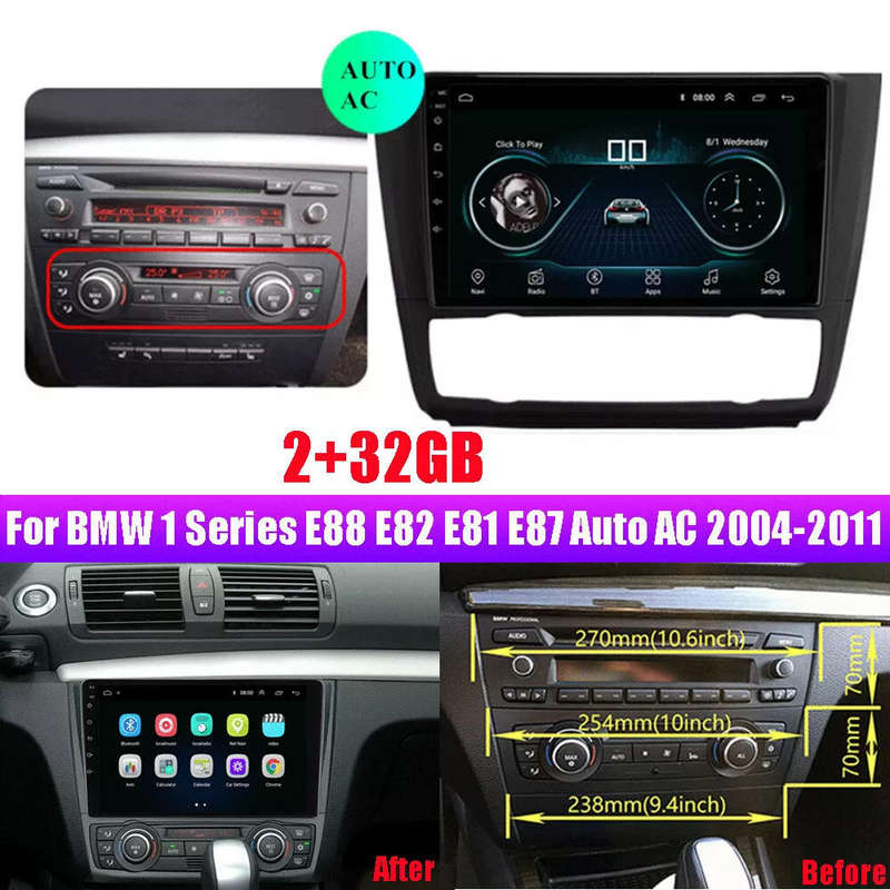 9" Android 10.1 Stereo Radio GPS Player 2+32G For BMW 1-Series Auto AC 2004-2011