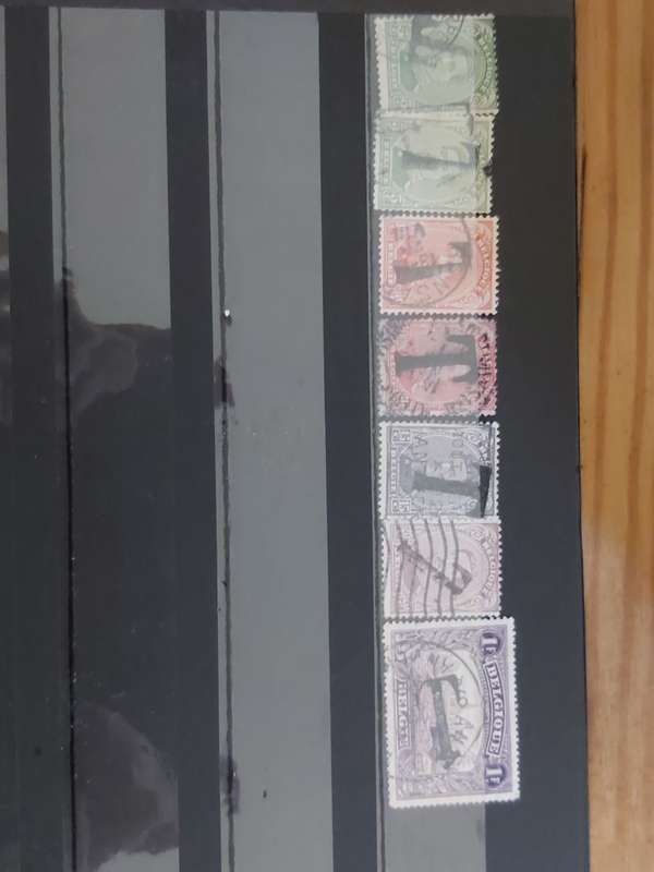 BELGIUM POSTAGE REVENUE STAMPS OVERPRINTED WITH LARGE 'T' SOME WITH INVERTED OVERPRINT