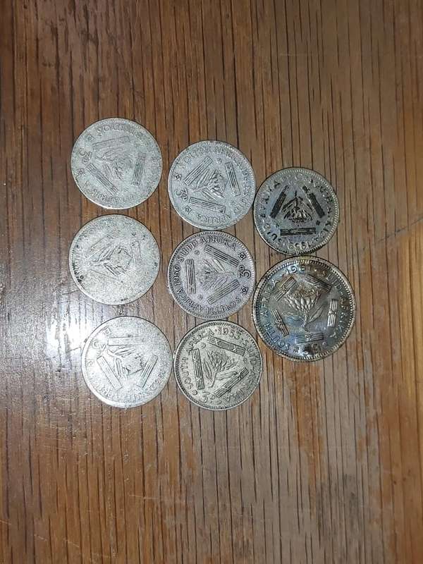 7X 3D COINS AND 1X 5C COIN UNION OF SOUTH AFRICA SEE DATES IN PHOTOS
