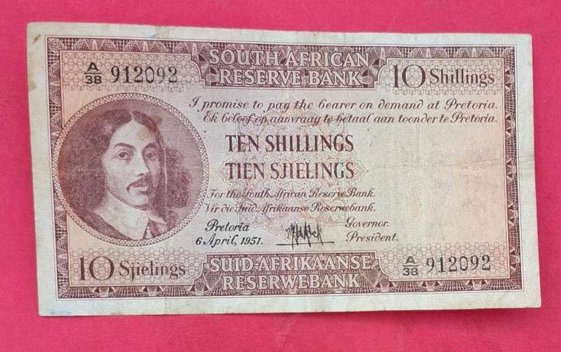10 Shillings 1951, prefix A/38, E/A, MH de Kock, 2nd issue