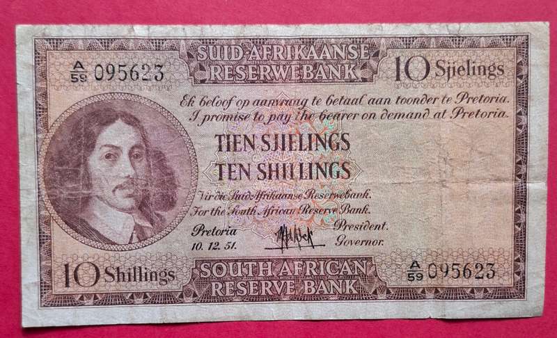 10 Shillings 1951, A/E, MH de Kock, prefix A/59