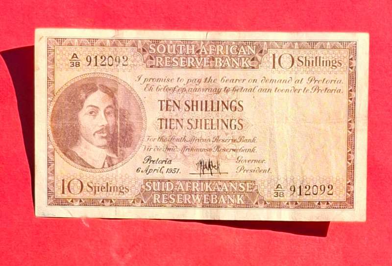 10 Shillings 1951, prefix A/38, E/A, MH de Kock, 2nd issue