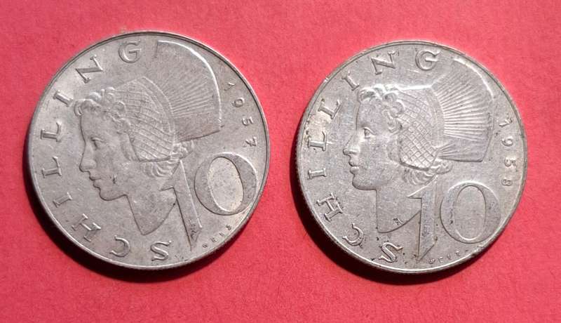 AUSTRIA 10 Schilling 1957 & 1958 - Silver coins  - your bid for both