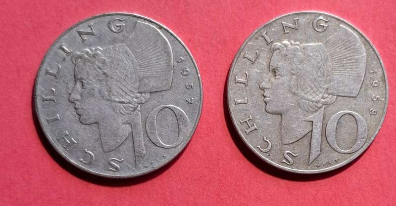 AUSTRIA 10 Schilling 1957 & 1958 - Silver coins  - your bid for both