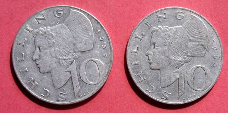 AUSTRIA 10 Schilling 1957 & 1958 - Silver coins  - your bid for both