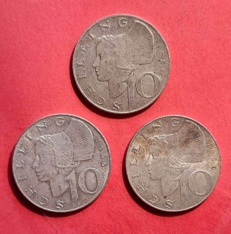AUSTRIA 10 Schilling 1958, 1966 & 1966 - Silver coins  - your bid for all