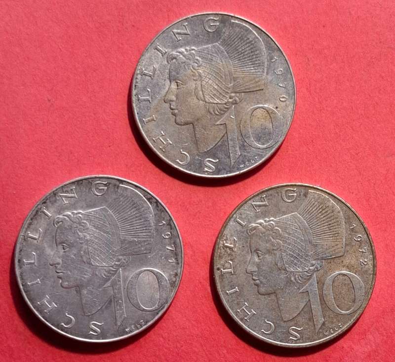 AUSTRIA 10 Schilling 1970, 1971 & 1972 - Silver coins  - your bid for all