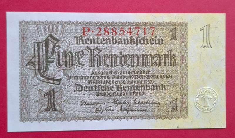 DEUTSCHES REICH 1 Rentenmark 1937, Reich Impression, Third Reich, UNC