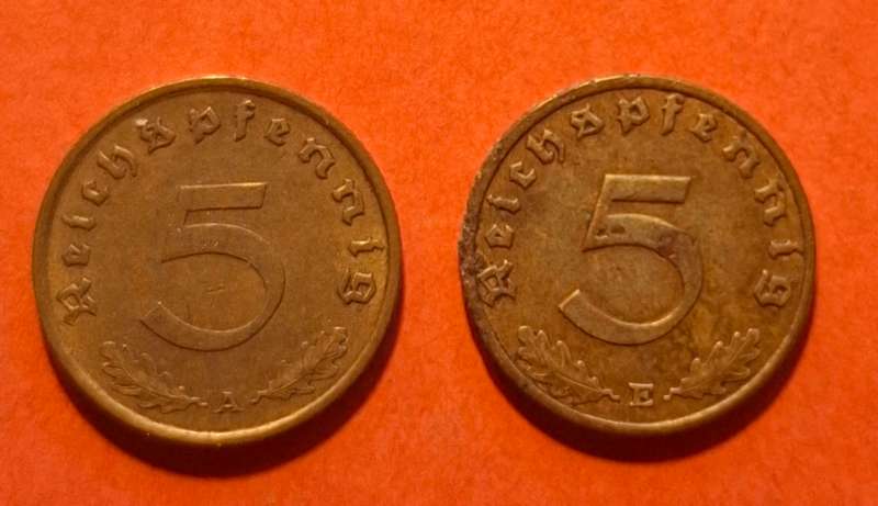 DEUTSCHES REICH 5 Reichspfennig 1937 E & 1939 A (Germany)
