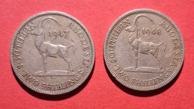 SOUTHERN RHODESIA Two Shillings 1947 and 1948 - in collectible condition!!
