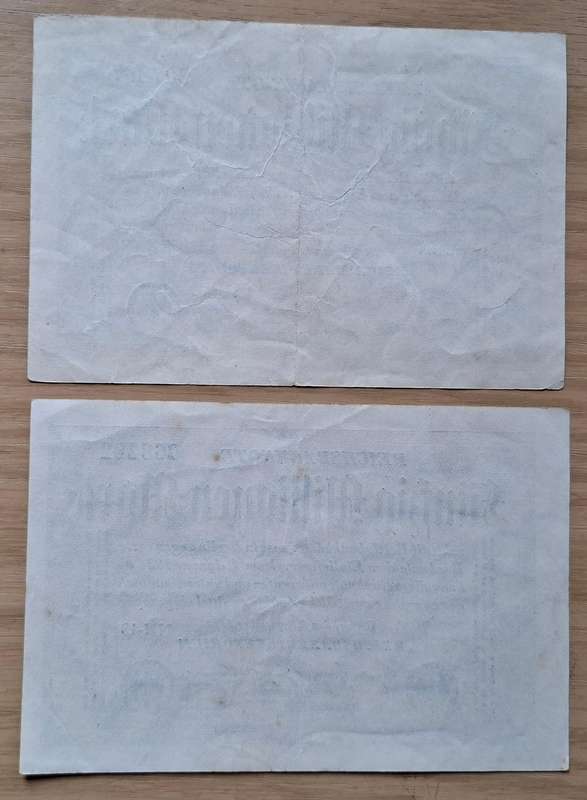 DEUTSCHES REICH Two 50 Millionen Mark 1923 banknotes - Germany - different watermarks