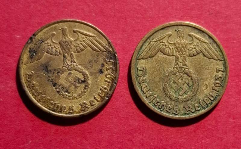 DEUTSCHES REICH 5 Reichspfennig 1937 A & 1937 D (Germany)