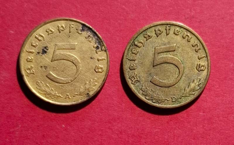 DEUTSCHES REICH 5 Reichspfennig 1937 A & 1937 D (Germany)
