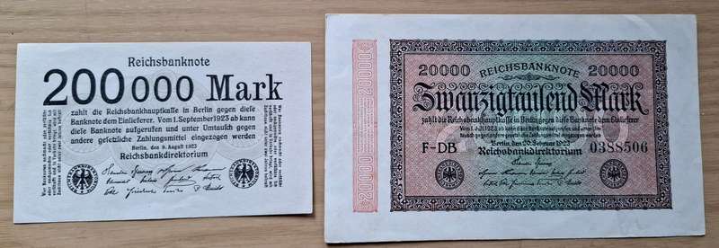 DEUTSCHES REICH 20000 Mark 1923 & 200000 Mark 1923 banknotes - Germany