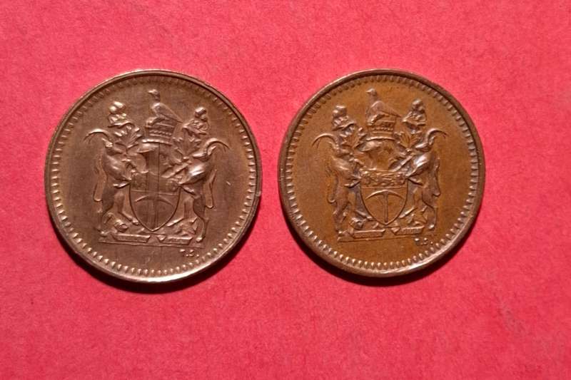 RHODESIA Two 1/2 Cent 1970 & 1975 - in excellent condition!!