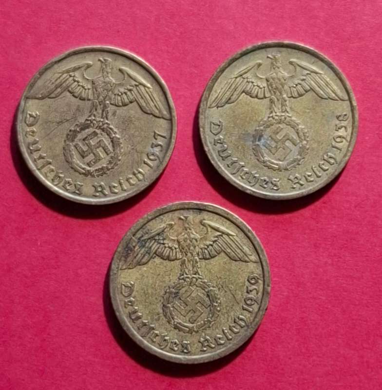 DEUTSCHES REICH 10 Reichspfennig 1937 A, 1938 A & 1939 A (Germany)