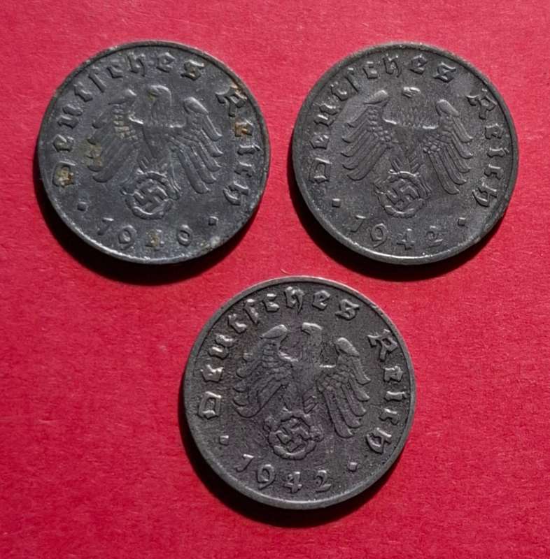 DEUTSCHES REICH 1 Reichspfennig 1940 B & 2x 1942 D (Germany)