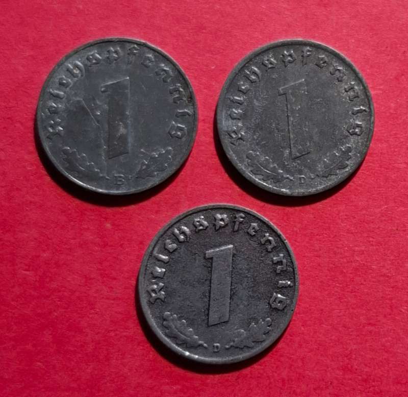 DEUTSCHES REICH 1 Reichspfennig 1940 B & 2x 1942 D (Germany)