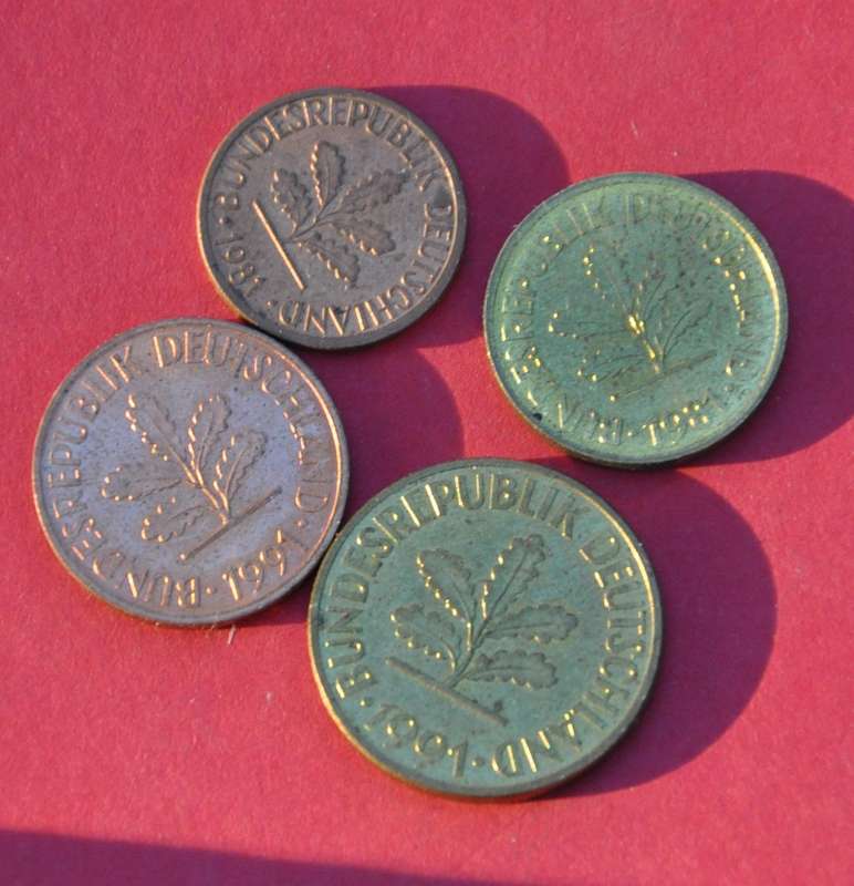 12 German 1, 2, 5, & 10 Pfennig coins, 1970s-1990s, original Germany numismatics from EF to UNC