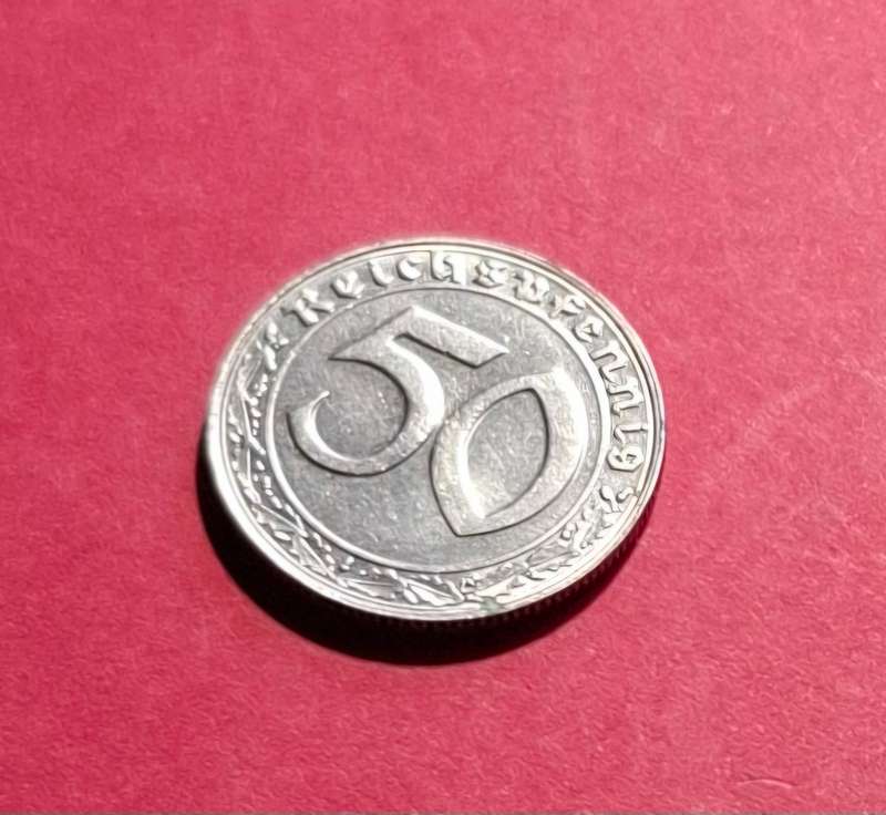 DEUTSCHES REICH 50 Reichspfennig 1938 B (Wien) - very rare nickel coin, excellent condition