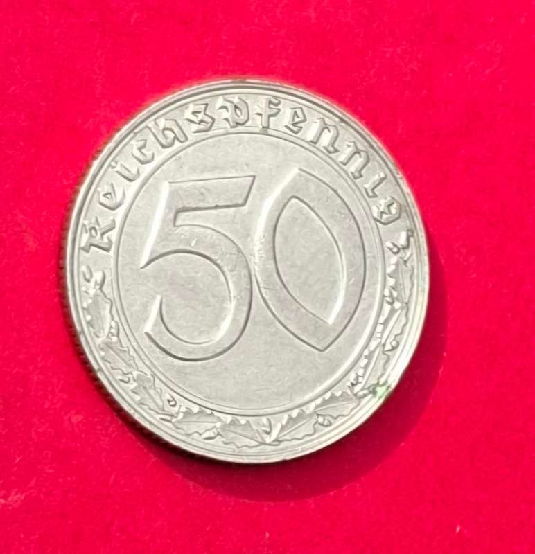 DEUTSCHES REICH 50 Reichspfennig 1938 B (Wien) - very rare nickel coin, excellent condition