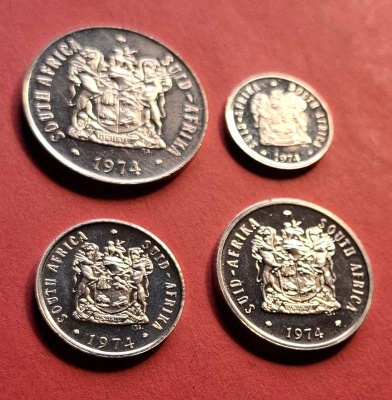 SOUTH AFRICA 50 Cent 1974 & 5c, 10c and 20c 1974 - in excellent condition!!
