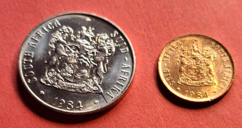 SOUTH AFRICA 50 Cent 1984 & 1c 1984 - in excellent condition!!