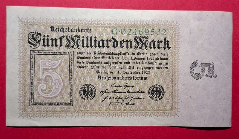 DEUTSCHES REICH 5 Milliarden 1923 (Reich impression), Weimar Republic - superb condition