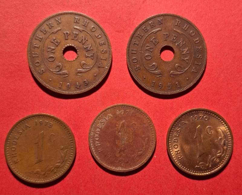 (SOUTHERN) RHODESIA Penny / Cent collection 1943 - 1973 - no doubles, 5 coins in total!