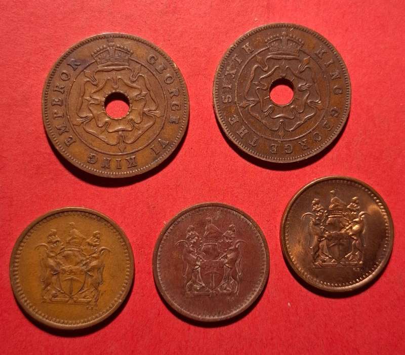 (SOUTHERN) RHODESIA Penny / Cent collection 1943 - 1973 - no doubles, 5 coins in total!