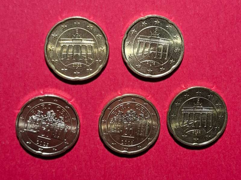 GERMAN & AUSTRIAN 20 Euro Cent 2016, 2018, 2022 (2x), 2023 ***AU & UNC***