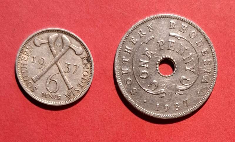 SOUTHERN RHODESIA 6d 1937 (6 Pence 1937) & One Penny 1937 - in excellent condition!!