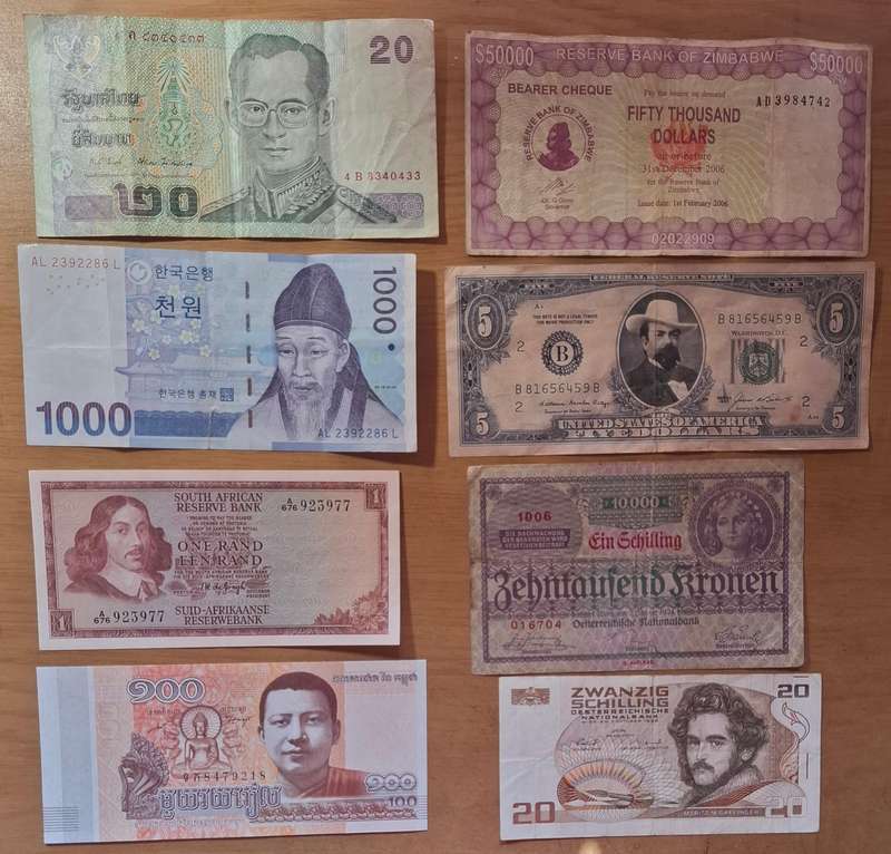 Demanding collection of banknotes (Austria, South Africa, Cambodia, Zimbabwe et al.)
