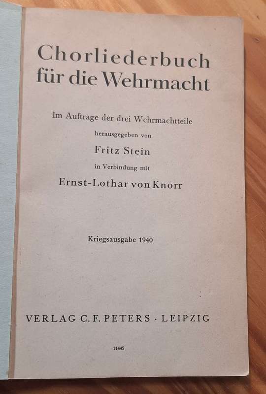 Chorliederbuch für die Deutsche Wehrmacht SONGBOOK Original Third Reich collectible