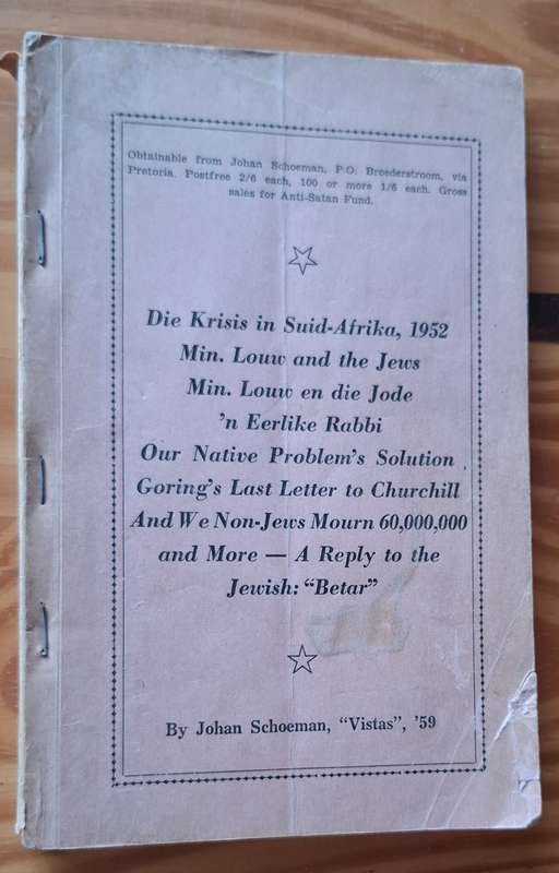 Rare publication by the SOUTH AFRICAN ANTI-SATAN FUND Goering to Churchill, Suid-Afrika en die Jode