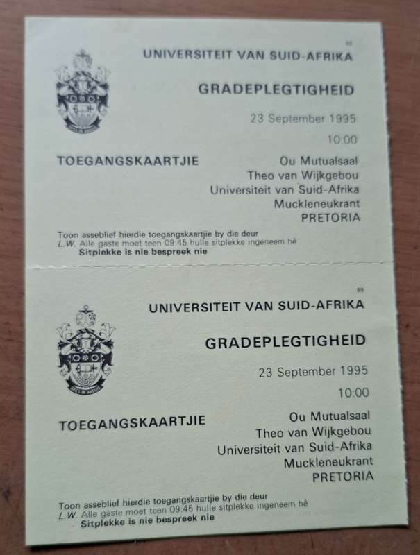 Graduation Ceremony 1995 at UNISA, honoris causa, SIGNED BY THABO MBEKI, THE LATER PRESIDENT