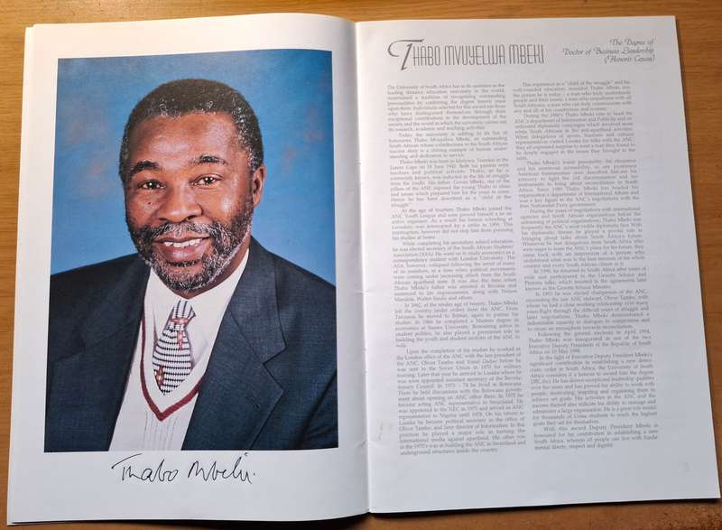 Graduation Ceremony 1995 at UNISA, honoris causa, SIGNED BY THABO MBEKI, THE LATER PRESIDENT