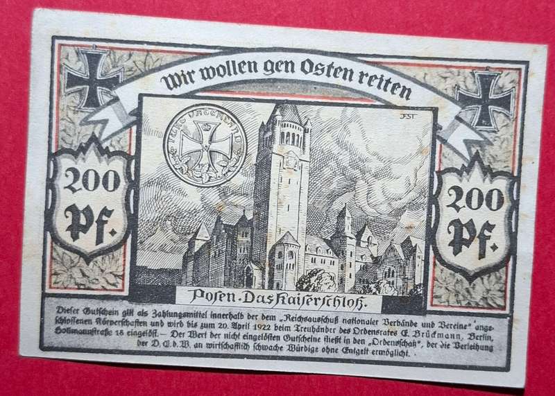 DEUTSCHES REICH 200 Pfennig 1922, Notgeld Berlin, Ordensrat Nationalgesinnter Soldaten, Posen **AU**