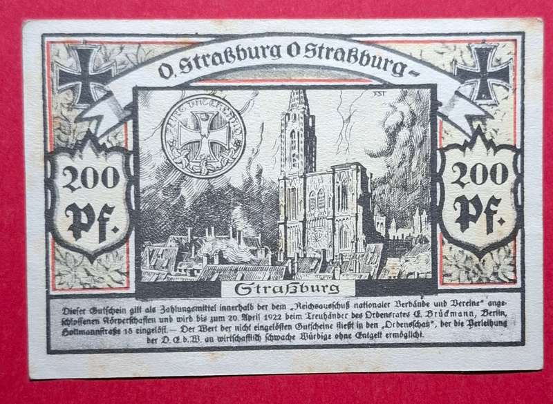 DEUTSCHES REICH 200 Pfennig 1922, Notgeld Berlin, Ordensrat Nationalgesinnter Soldaten, Straß **EF**
