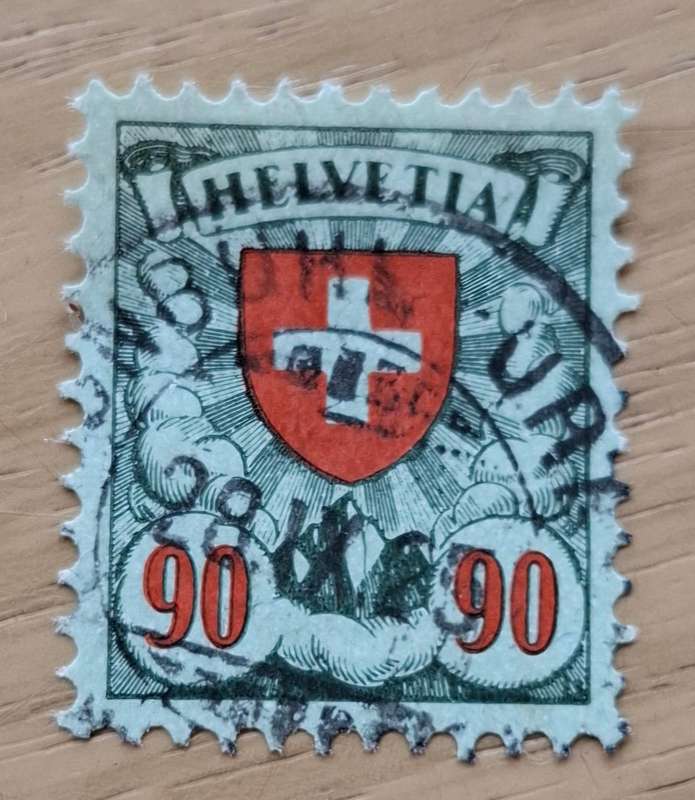 SWITZERLAND Helvetia 90 Rappen 1924 - superb perforation