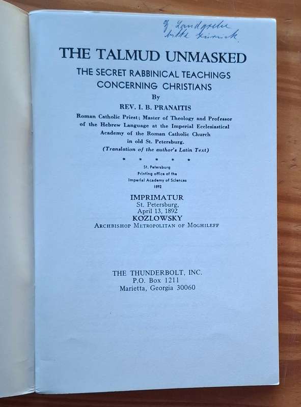 THE TALMUD UNMASKED by L.B. Pranaitis [1892, facsimile reprint]