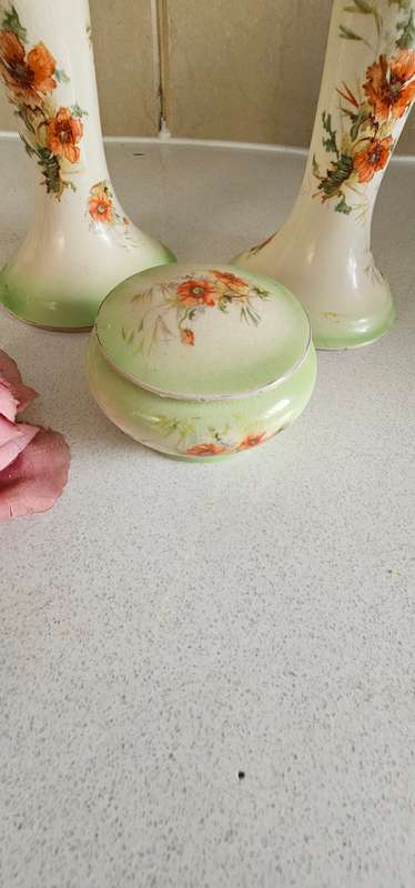 Vintage candle sticks and trinket box