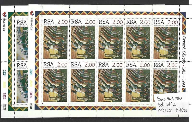 RSA - Full **Mint Sheet - SACC 949-950 - Gerard Sekoto - Set of 2 full sheets
