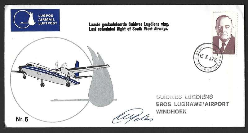 SWA FDC - No 5 - Last scheduled flight of South West Airways -Variety- Signed .