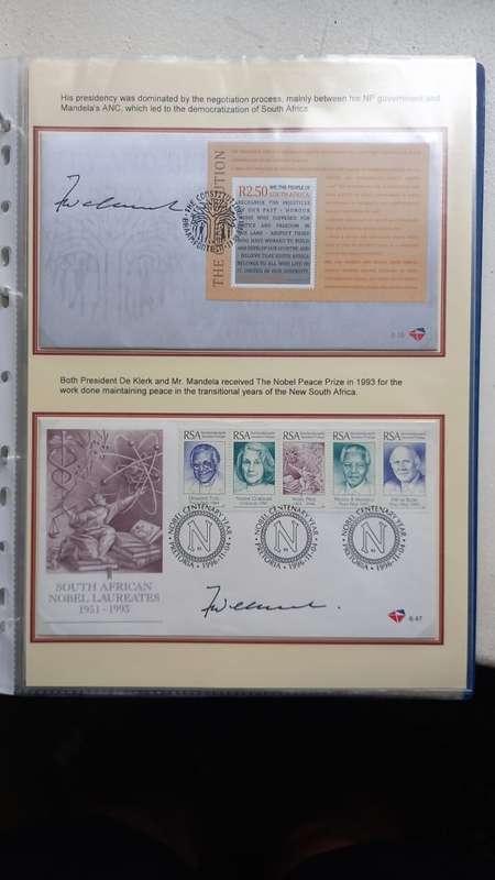 Stamp collection on former President  F.W.de Klerk - lots of signatures.