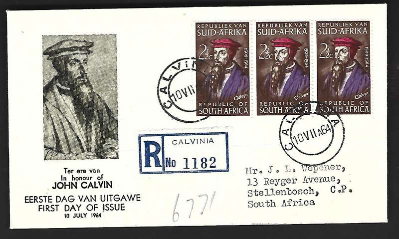 RSA - FDC - Anniversary of Calvin's Death - 10 July 1964 - Calvinia cancellation