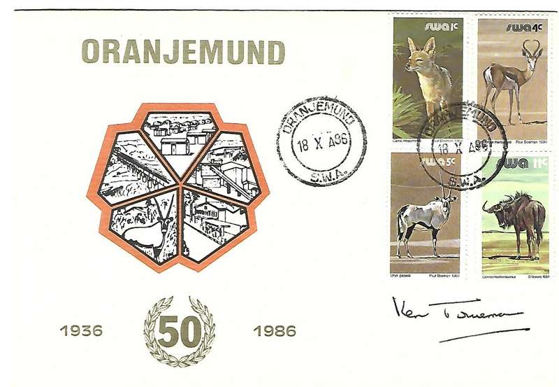 SWA- FDC- Oranjemund - 1986 - Variety - Signed