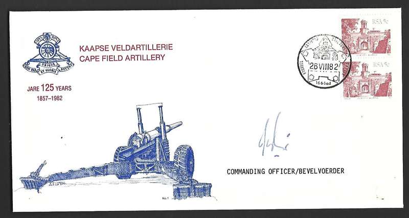 RSA FDC Cape Field Artillery 125 years -Variety - Signed by Commanding Officer